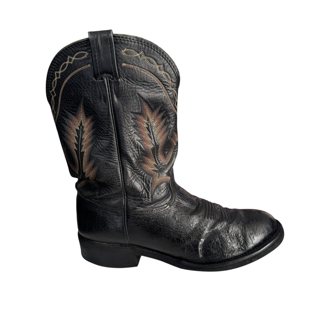 Larry Mahan Vintage Nocona TX Mens 10.5XE Black Smooth Quill Ostrich Roper Boots